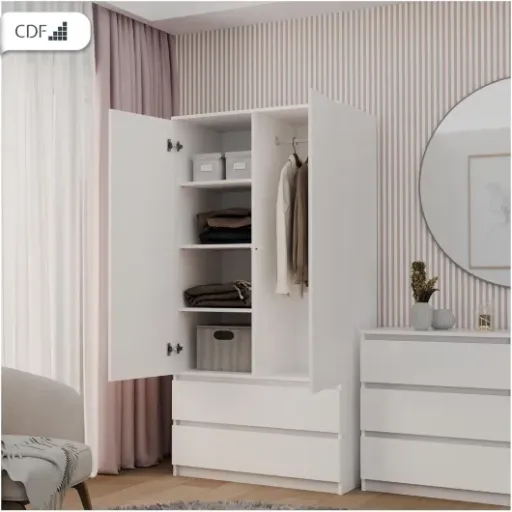Test CDF Armoire Chambre 2 Portes 2 Tiroirs : le meuble qui fait le job si on accepte quelques défauts