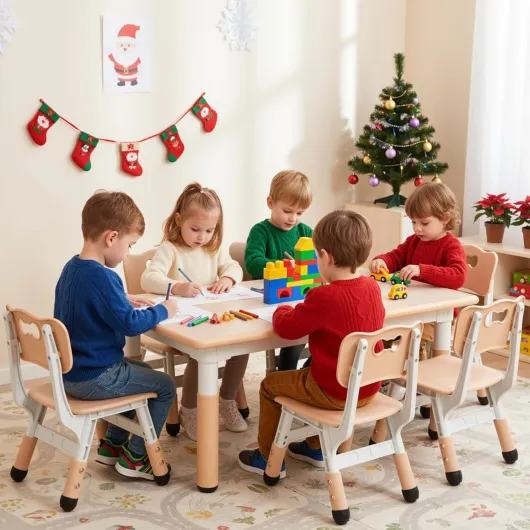Table pour Enfant avec 6 Chaises, Ensemble de Table pour Enfants réglable en Hauteur, Meubles en Plastique, Table de Peinture pour Garçons et Filles à partir de 2 Ans, Jaune 60 x 120 cm (6 chaises) Jaune