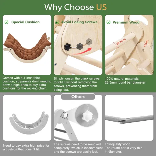 Jouet Arche Montessori Escalade Enfant Bebe - Jeux Montessori Cadeau Fille Garcon 1 2 3 4 Ans, Arc d'escalade en Bois Hêtre avec Toboggan, Échelle, Coussin, Aire de Jeux Interieur