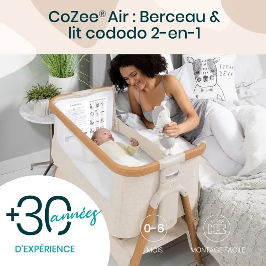 Tutti Bambini CoZee® Air Berceau Bébé & Lit Cododo - Lit Bébé Bascule Pliable avec Sac de Transport - Matelas Deluxe Respirant & 6 Hauteurs Réglables - 0-6 Mois (Noyer & Écru) CoZee Air Noyer & Écru