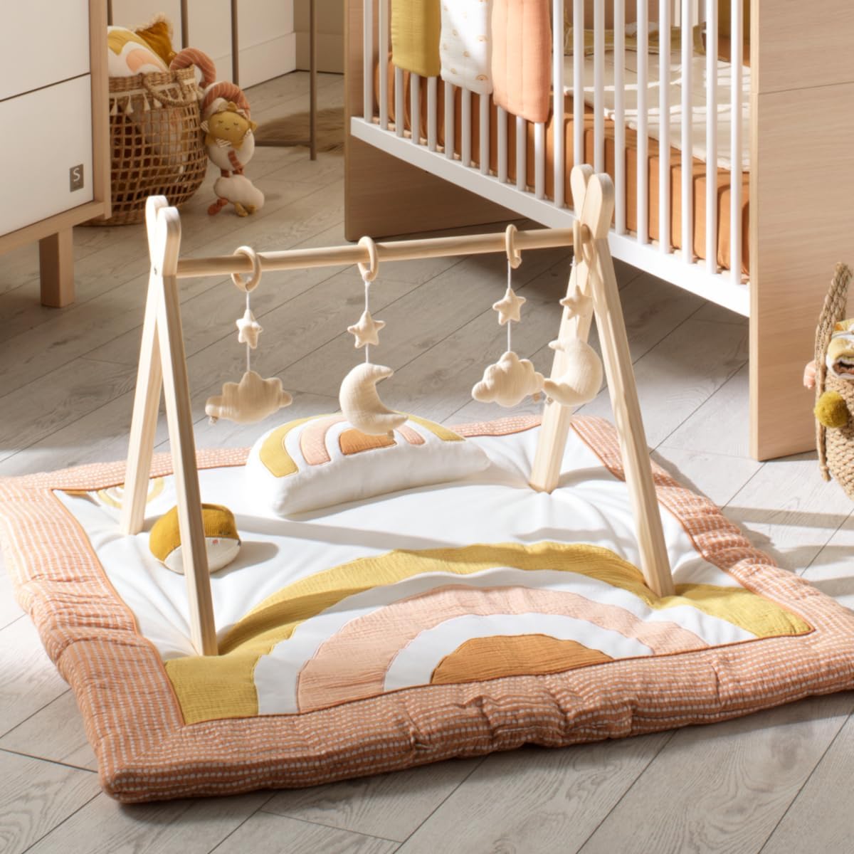Arche d'éveil Bois avec 4 Jouets Beige