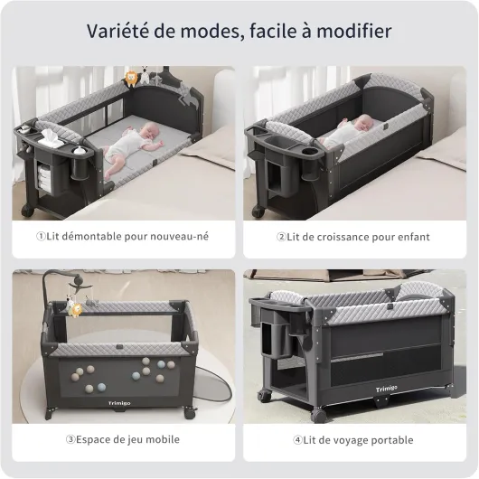 Lit bébé Pliable,Réglables en Hauteur, Aucune Installation nécessaire,Jouets,Table à Langer, Super Forte Charge porteuse, Facile à Voyager, Moustiquaire，Cadeau utile pour Parents Noël
