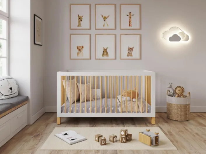 Love For Sleep Lit Bebe Evolutif 140x70cm Transformable avec Barrière de Sécurité Pin Blanc Alex lit evolutif Bebe en Bois Lit évolutif Enfant - Baby Bed, lit Bebe Fille, garçon Blanc/Pin