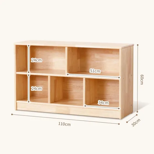 OOOK Étagère-Montessori 5 Cases Bois d'hévéa 110cm (43,3'') - 2 systèmes Rangement & Stockage - Armoire en Bois pour Chambre d'enfant, Salle de Jeux, garderie, Classe & Maternelle 5 Compartiments-110cm L