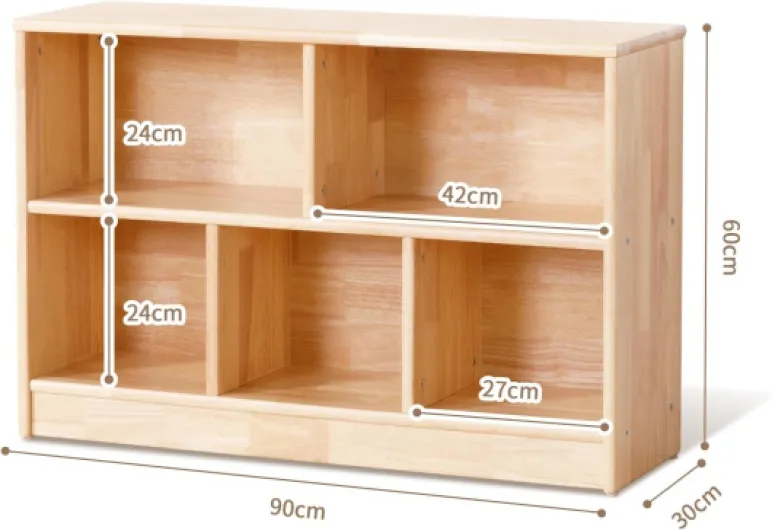 OOOK Bois Massif Meuble Rangement Meuble de Rangement Jouets Enfant Organisateur de Jouets pour Chambre d’Enfant Salle de Jeu (Bois de Caoutchouc) 5 Compartiments-90cm L