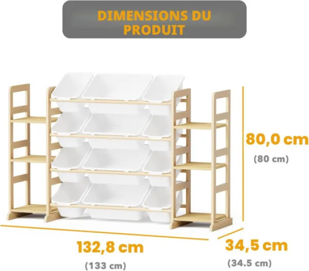 SpaceAid Meuble Rangement Enfant avec 6 Étagères et 16 Bacs, Bibliotheque Enfant, Meuble de Rangement Enfant avec Bacs pour Chambre et Salle de Jeux - Blanc​ 52.3"W, 6 Shelves, 12 Bins Blanc