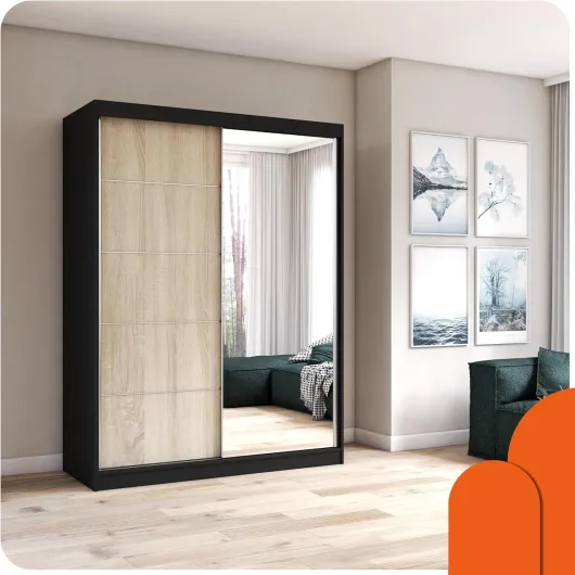 Fabryka Mebli Idźczak Vista 05 - Armoire à portes coulissantes - Élégante garde-robe avec miroir - Convient à la chambre à coucher et au salon, design moderne (blanc/blanc)