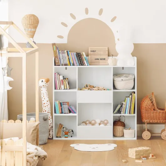 SoBuy Bibliothèque Enfant Rangement Jouet Enfant avec 8 Compartiments Meuble Rangement Jouet Étagère Bibliothèque Porte-revues Blanc 106x30x104 cm KMB55-W 106x30x104cm Blanc