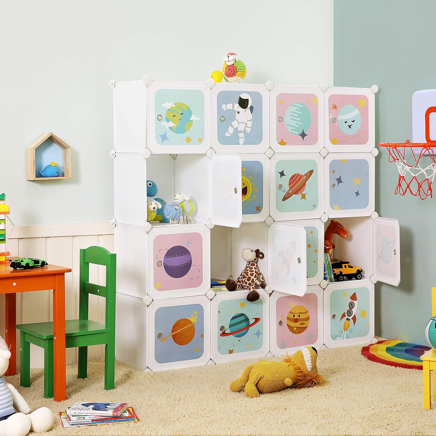 Meuble de Rangement Enfant 15 Cubes, Armoire modulable avec Portes, Étagère en Plastique, pour vêtements, Chaussures, Jouets, Sacs d'école, 153 x 31 x 153 cm, Blanc LPC902W Blanc 15 Cubes