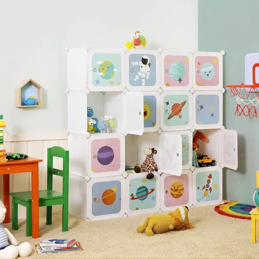 Meuble de Rangement Enfant 15 Cubes, Armoire modulable avec Portes, Étagère en Plastique, pour vêtements, Chaussures, Jouets, Sacs d'école, 153 x 31 x 153 cm, Blanc LPC902W Blanc 15 Cubes