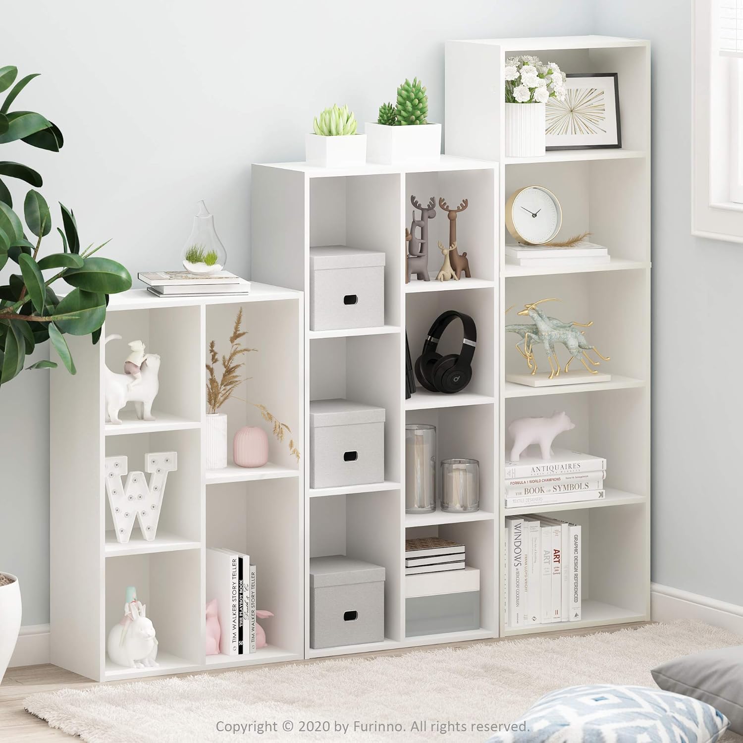 Luder Bibliothèque Etagère de Rangement Ouverte à 5 Cubes, Blanc Blanc 5 Cubes