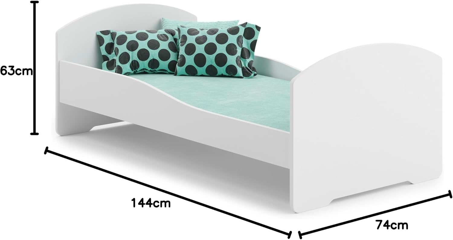 Lit Enfant LUK avec Matelas, Blanc - pour Chambres d'enfants - pour Un garçon et Une Fille - Matelas, Cadre Inclus - - (Blanc, 140x70)
