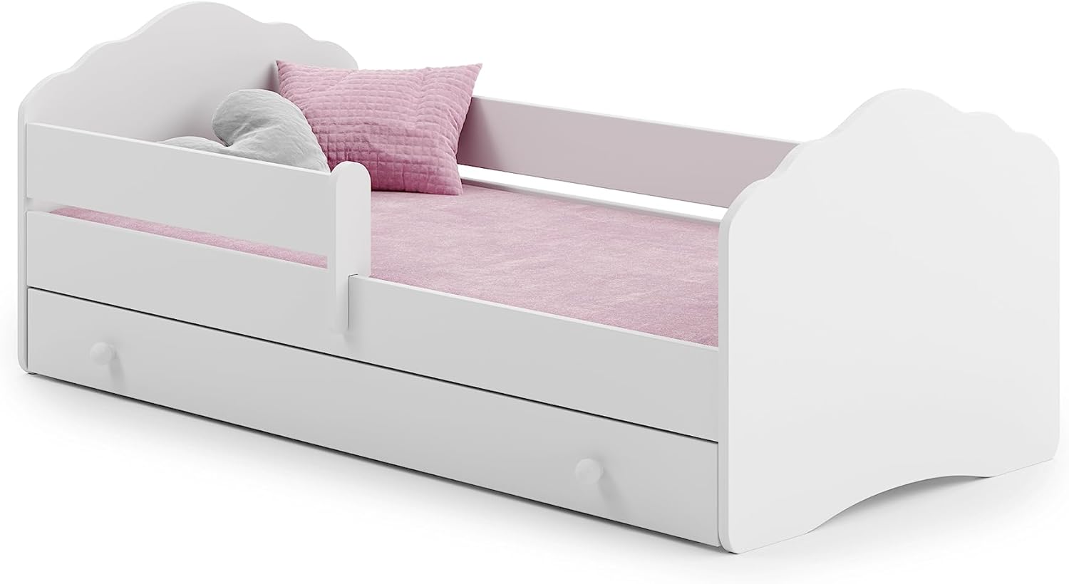 Lit Enfant FALA Blanc - avec Rangement é Tiroir - 160x80 cm - Lit Garcon Petite Fille Lits pour Enfants - avec Un Matelas et Un Cadre - Meuble la Chambre Bebe - Lit Simple avec Barriere White-417 160x80