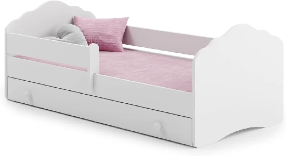 Lit Enfant FALA Blanc - avec Rangement é Tiroir - 160x80 cm - Lit Garcon Petite Fille Lits pour Enfants - avec Un Matelas et Un Cadre - Meuble la Chambre Bebe - Lit Simple avec Barriere White-417 160x80