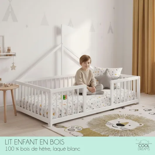 Apache Wonderland Montessori Teepee lit d'enfant 140x70 en hêtre et Blanc CoolDreams