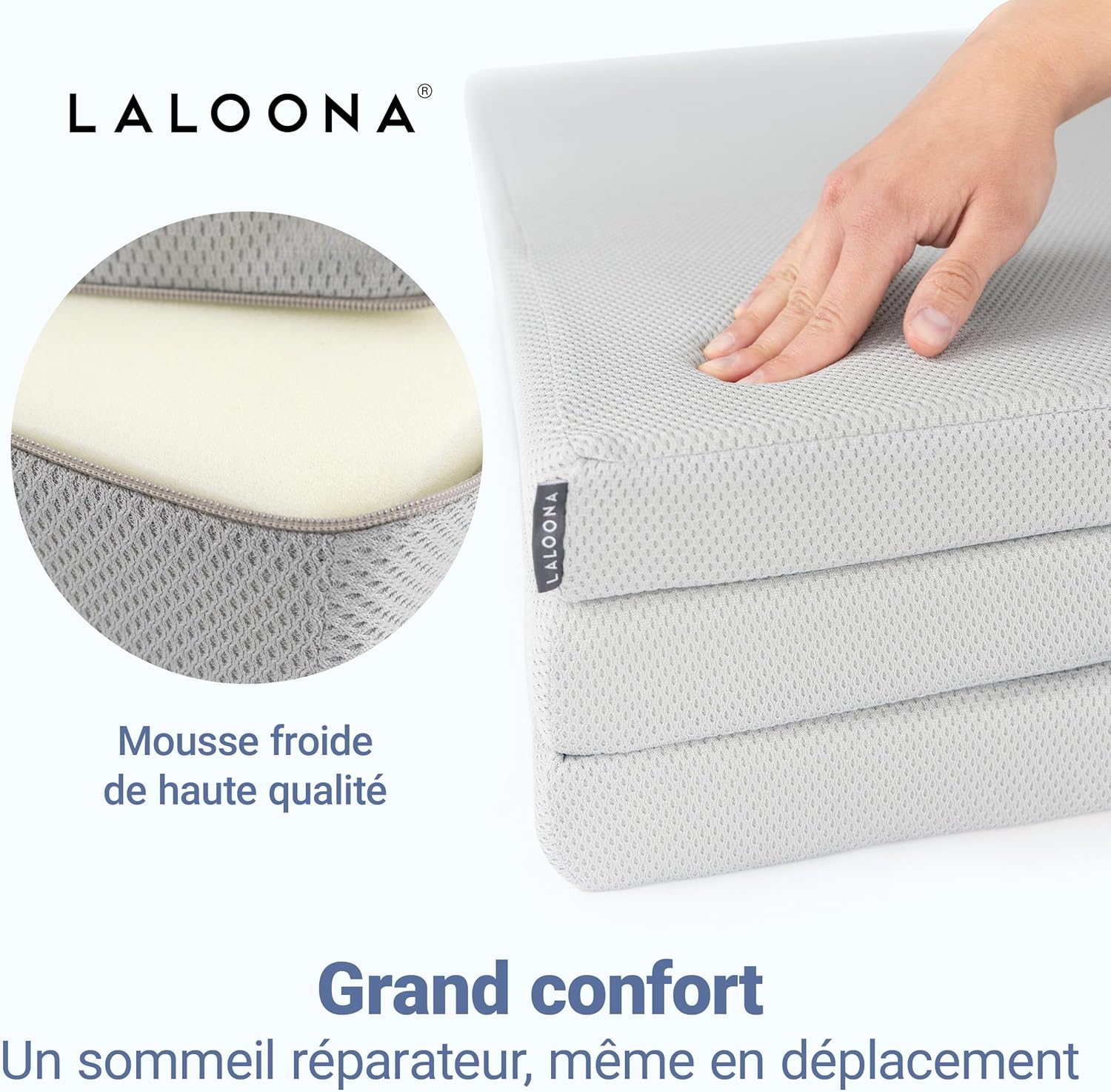 LaLoona Matelas Bebe 60x120 cm pour Lit Parapluie – Matelas Pliable de Voyage, Hauteur 5 cm, Respirant, Housse Lavable, Certifié Oeko-TEX, avec Sac de Transport – Gris