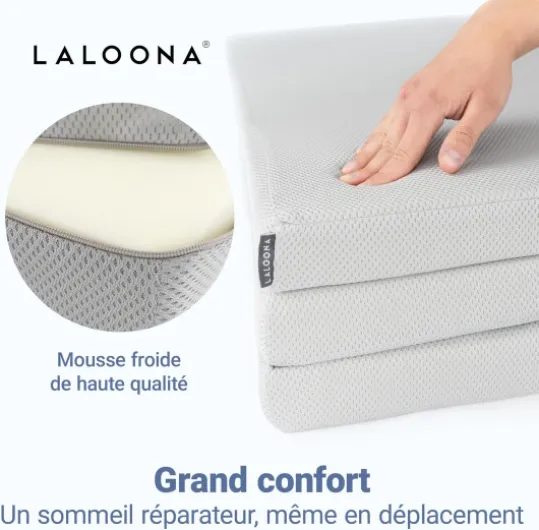 LaLoona Matelas Bebe 60x120 cm pour Lit Parapluie – Matelas Pliable de Voyage, Hauteur 5 cm, Respirant, Housse Lavable, Certifié Oeko-TEX, avec Sac de Transport – Gris