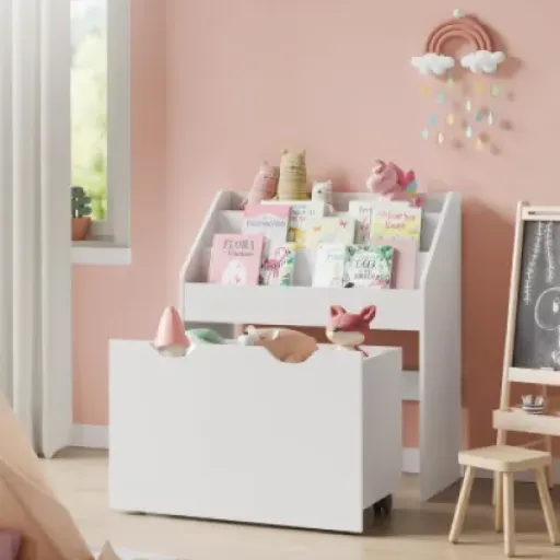 Test SONGMICS Étagère pour Jouets GKR041W10 : petite biblio roulante qui fait le job dans une chambre d’enfant