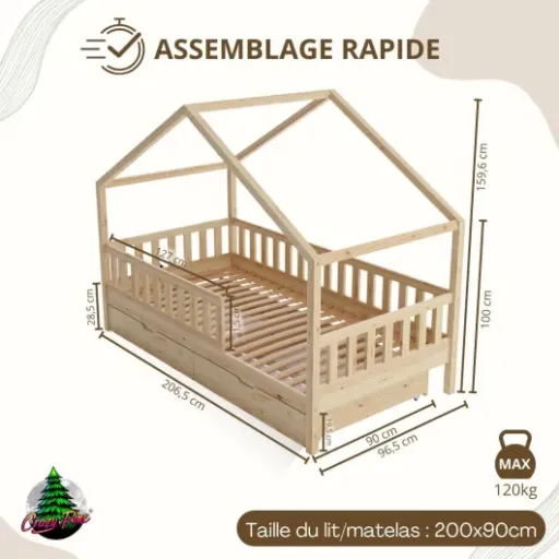 Test Lit Cabane Crazy Pine 200x90 : un lit au sol malin avec rangements, pas parfait mais bien pensé
