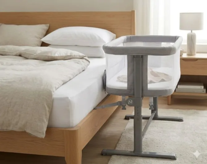 DODI Lit bébé cododo, Lit Bebe avec Matelas de la Naissance à 9kg, Réglage de la Hauteur, Matelas Ultra Confort 4 cm d'épaisseur, cododo Ultra léger 6.5 kg