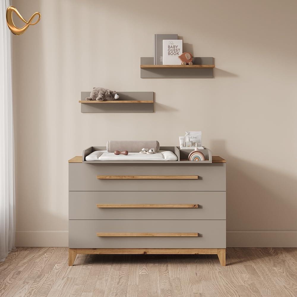 Livinity Commode à Langer Mailo, Cachemire/Artisan, XL avec 3 tiroirsorganisation Fonctionnelle pour Les Petits espaces