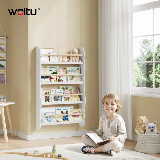 Bibliothèque Murale, Étagère de Rangement pour Chambre d'enfants pour Ranger des Livres, 60x14,5x98 cm,Jouets en Bois MDF à 4 Niveaux, Blanc Blanc 60*98cm