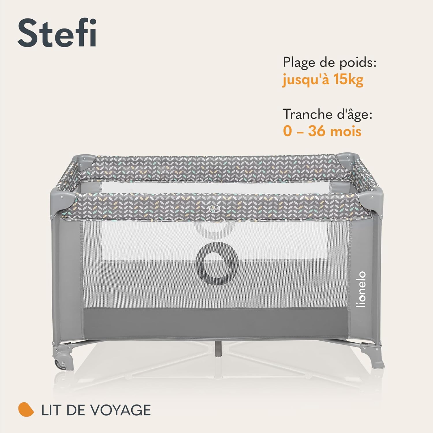 Stefi lit bebe bebe jusqu'à 15 kg, entrée latérale, dispositif de protection contre le pliage accidentel LockGuard, système de pliage rapide, sac de transport (GREY) Gris Concrete STEFI