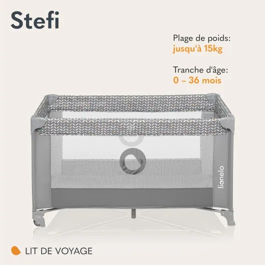 Stefi lit bebe bebe jusqu'à 15 kg, entrée latérale, dispositif de protection contre le pliage accidentel LockGuard, système de pliage rapide, sac de transport (GREY) Gris Concrete STEFI