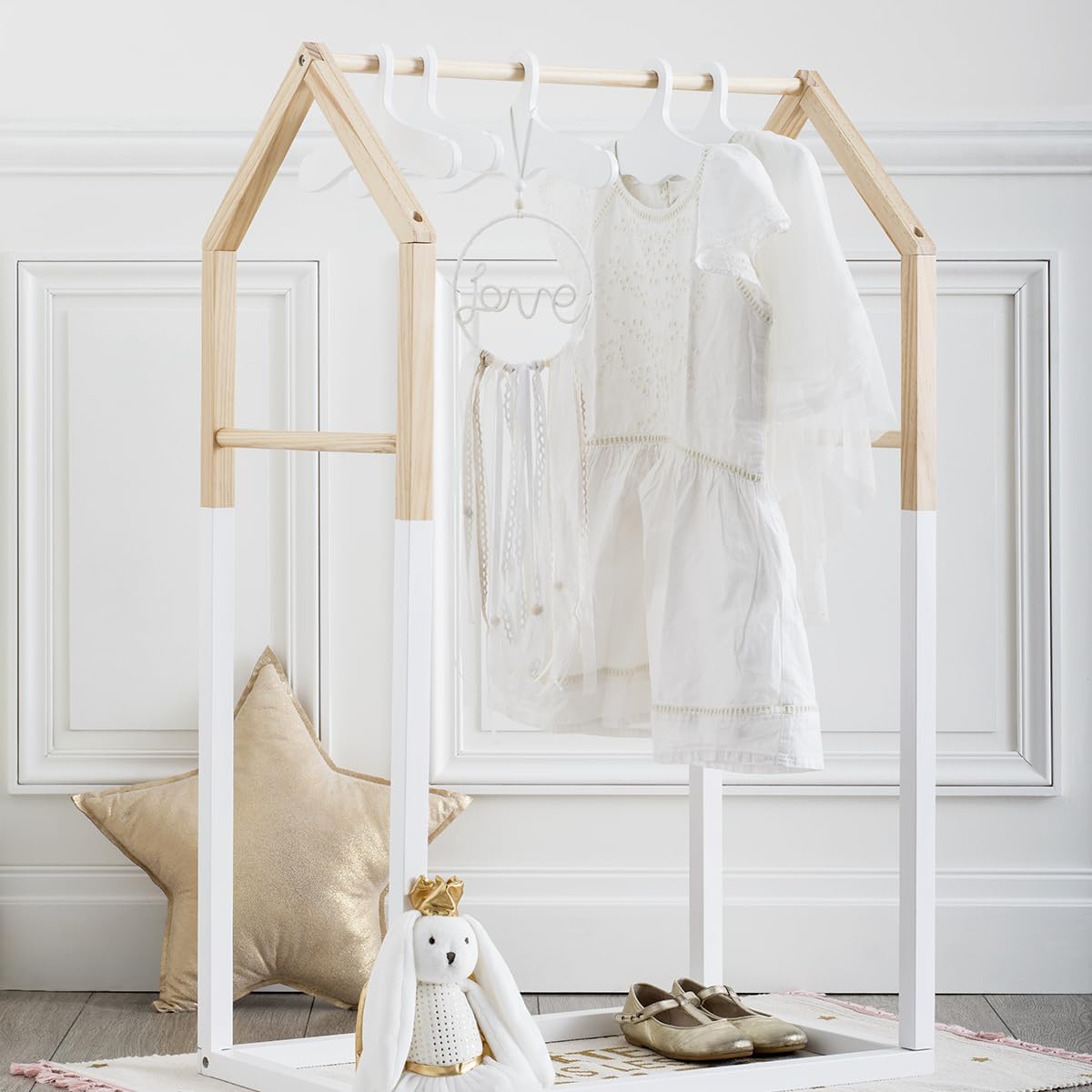 Atmosphera - Portant à vêtements Enfant Maison - Bois et Blanc 60x100 cm 60x100cm Multicolore