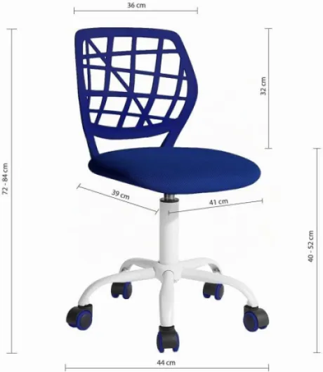 BELTOM® Chaise de Bureau Ergonomique pour Enfants et Adolescents - Chaise d'ordinateur pivotante à 360 ° et réglable en Hauteur sans accoudoirs - Bleu